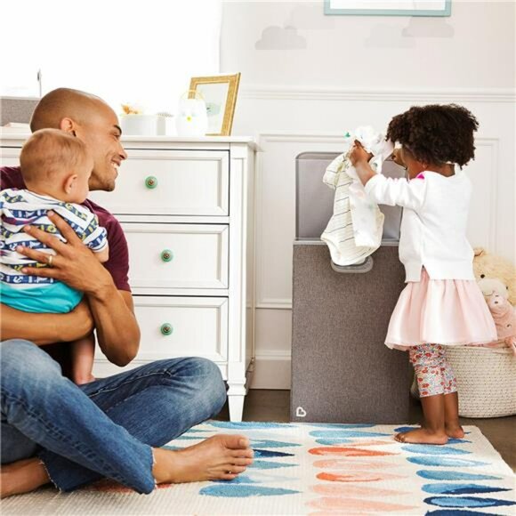 Large Baby Laundry Hamper with Lid and Portable Diaper Caddy Organizer Grey - Picture 2 of 8